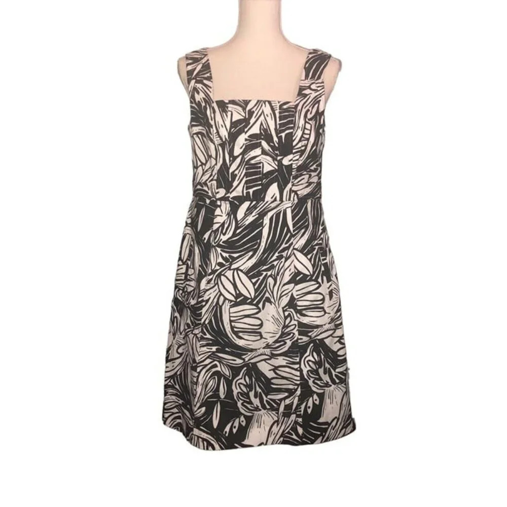 MADISON Sz 10 Women's Black & White Pockets Sleeveless Square Neck Floral Dress